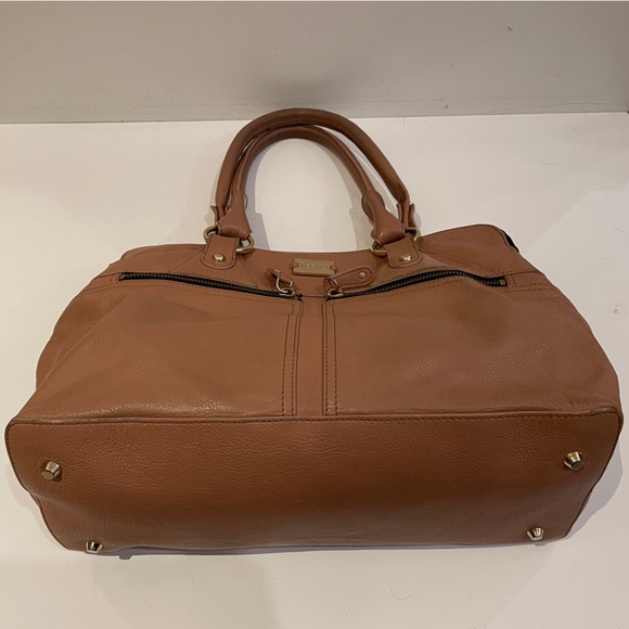 Modalu London Leather Satchel Tote, Warm Rose Tan, Triple Compartment - Picture 4 of 16